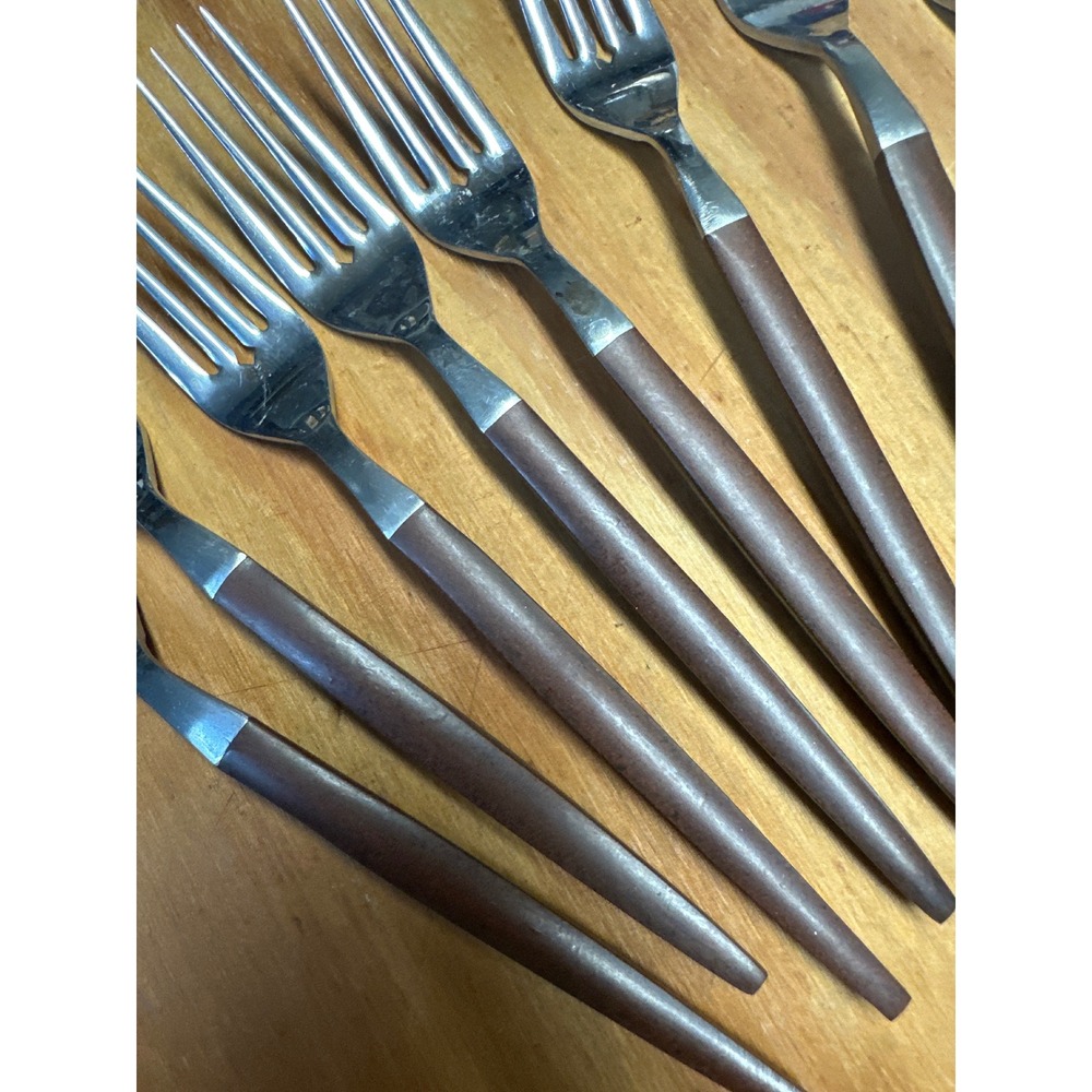 Ekco Eterna Canoe Muffin MCM Flatware Set Stainless Wood Grain Japan 22pc - Picture 2 of 3